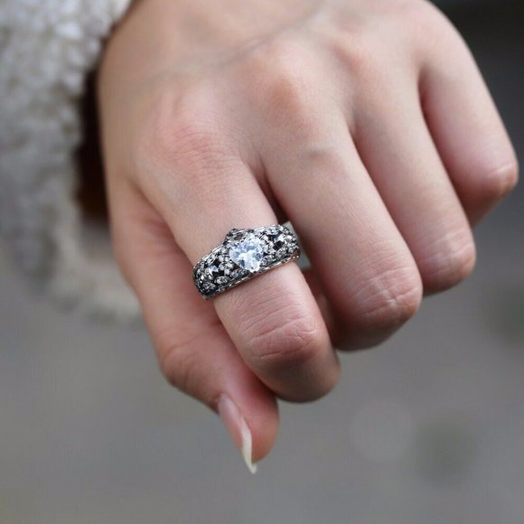 New Fashion  Heart 925 Silver  Sapphire Ring - Picture 5 of 5